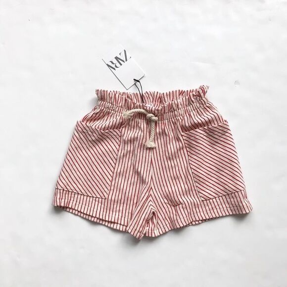 Zara NWT red stripe elastic high waist shorts 9Y - Picture 2 of 7